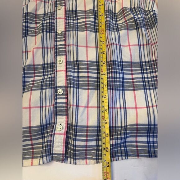 Talbots Button Down Plaid Shirt Size Large 100% Cotton White Blue Red - Picture 6 of 8